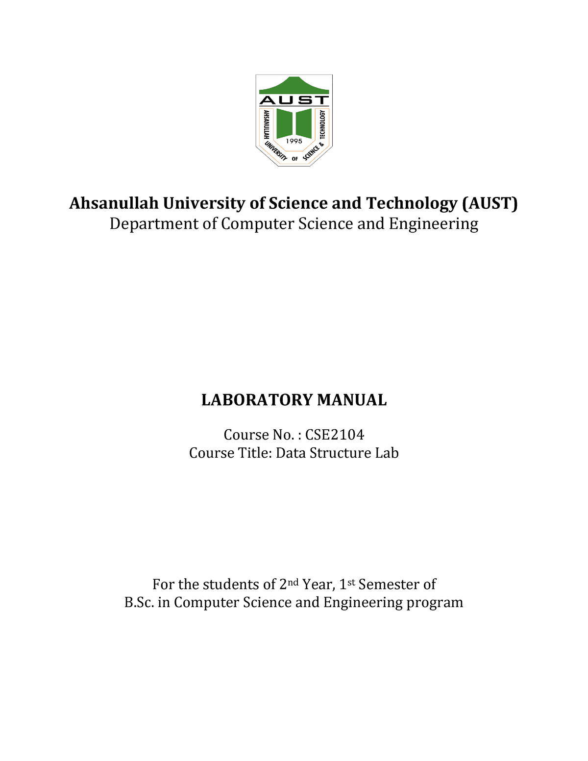 CSE2104-Lab Manual - Data Structure - Ahsanullah University Of Science ...