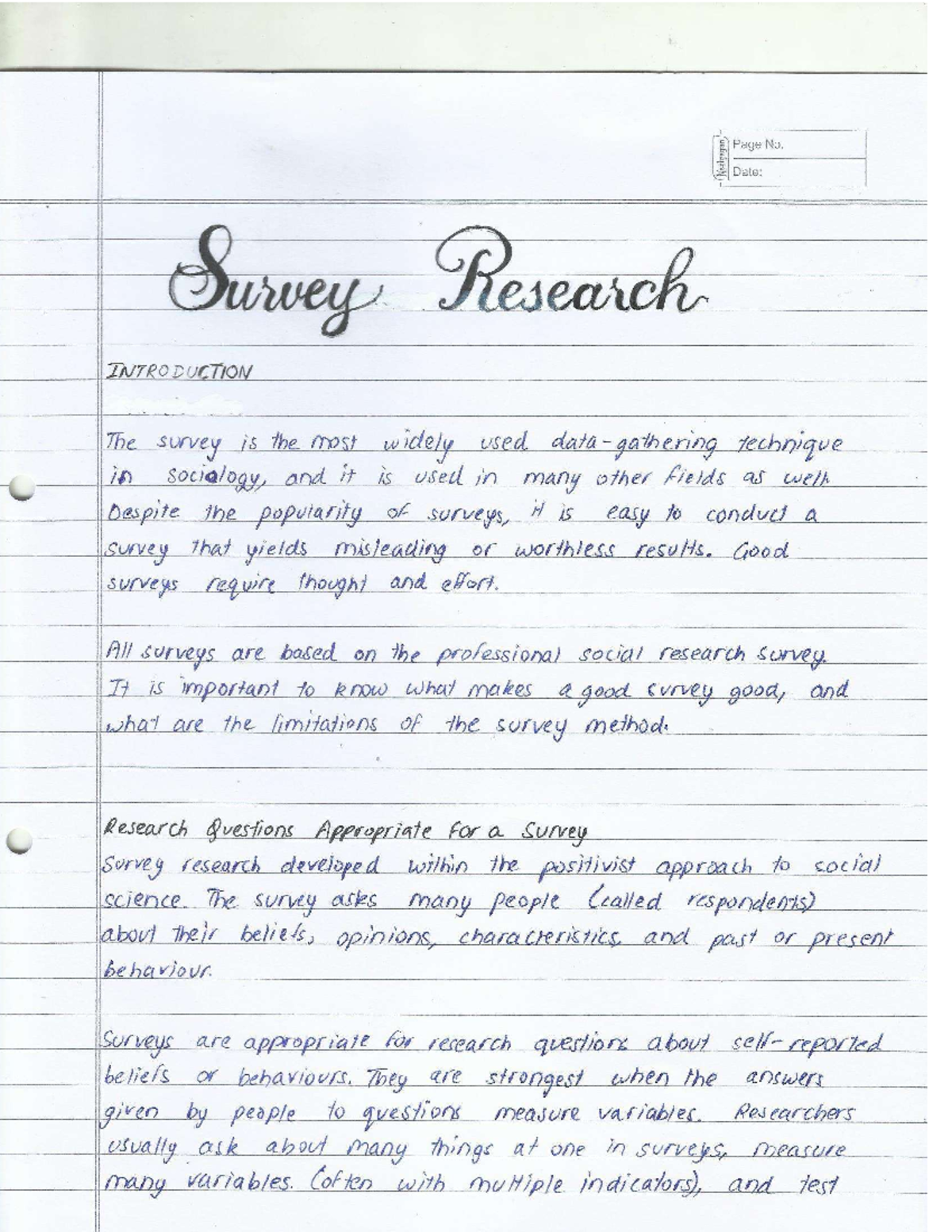 2. Intro to Survey Research - Page No. Date: Survey Research ...