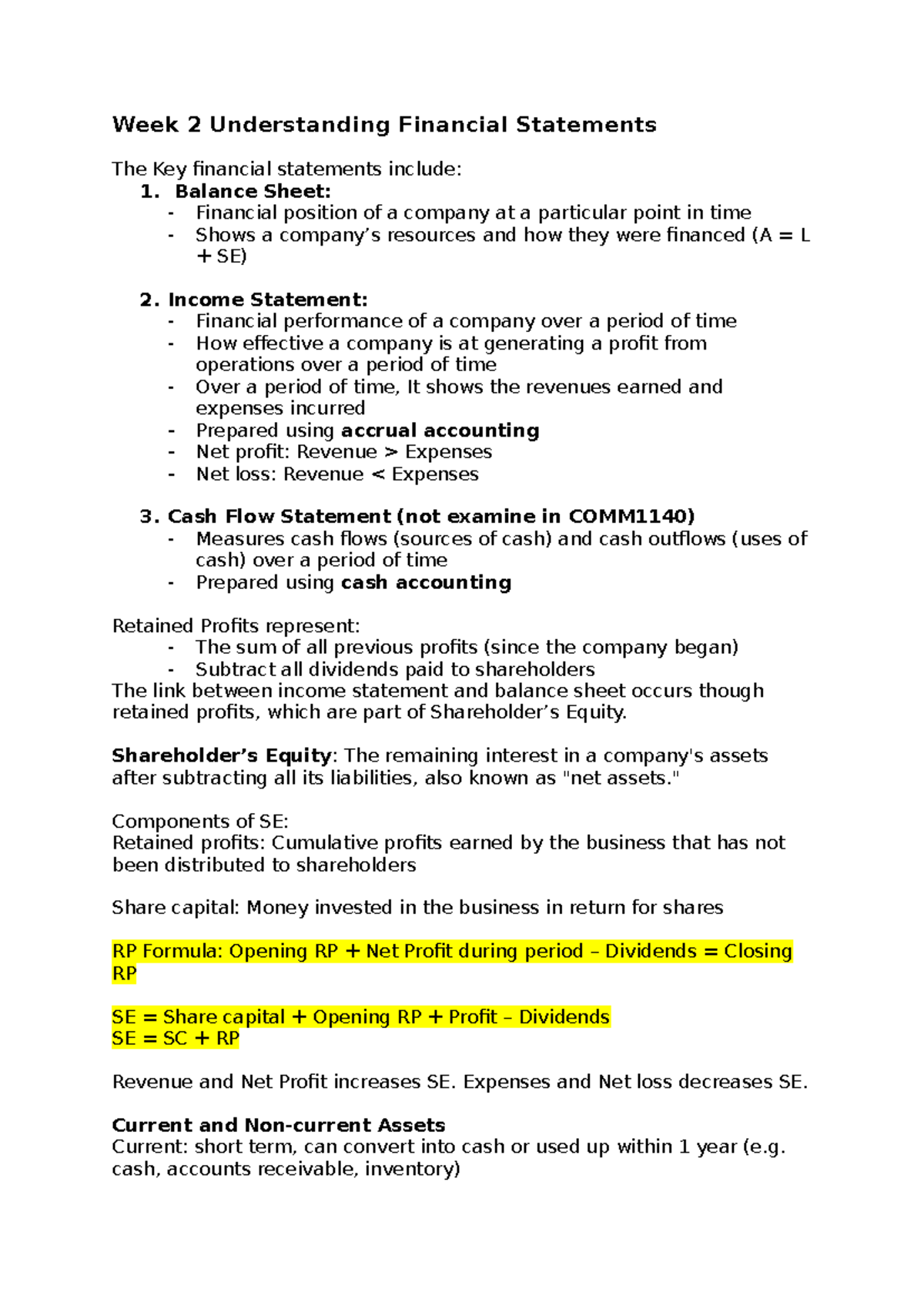 Week 2 Understanding Financial Statements - Week 2 Understanding ...
