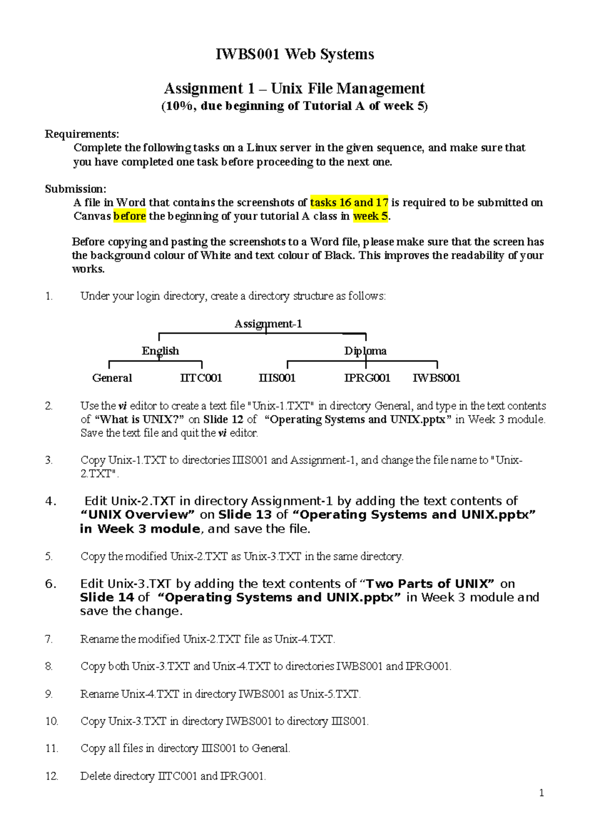IWBS001 Assignment 1 - IWBS001 Web Systems Assignment 1 – Unix File ...