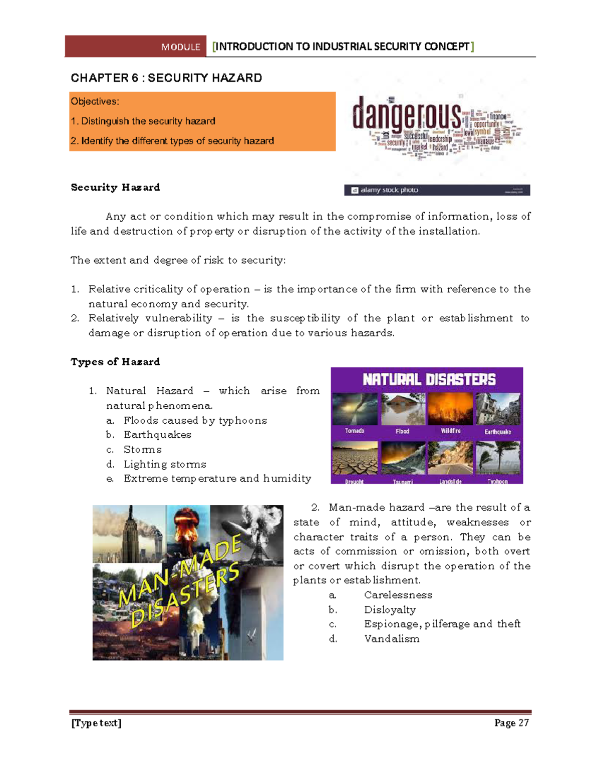 Chapter 6 Security Hazard CHAPTER 6 SECURITY HAZARD Objectives