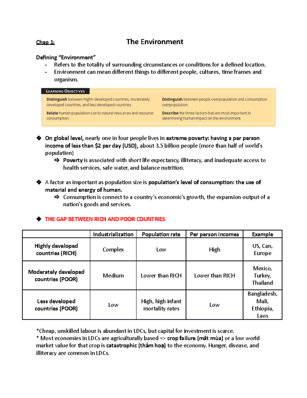 ENVR1000 - NOTE CHAP1 - Chap 1: The Environment Defining “Environment ...