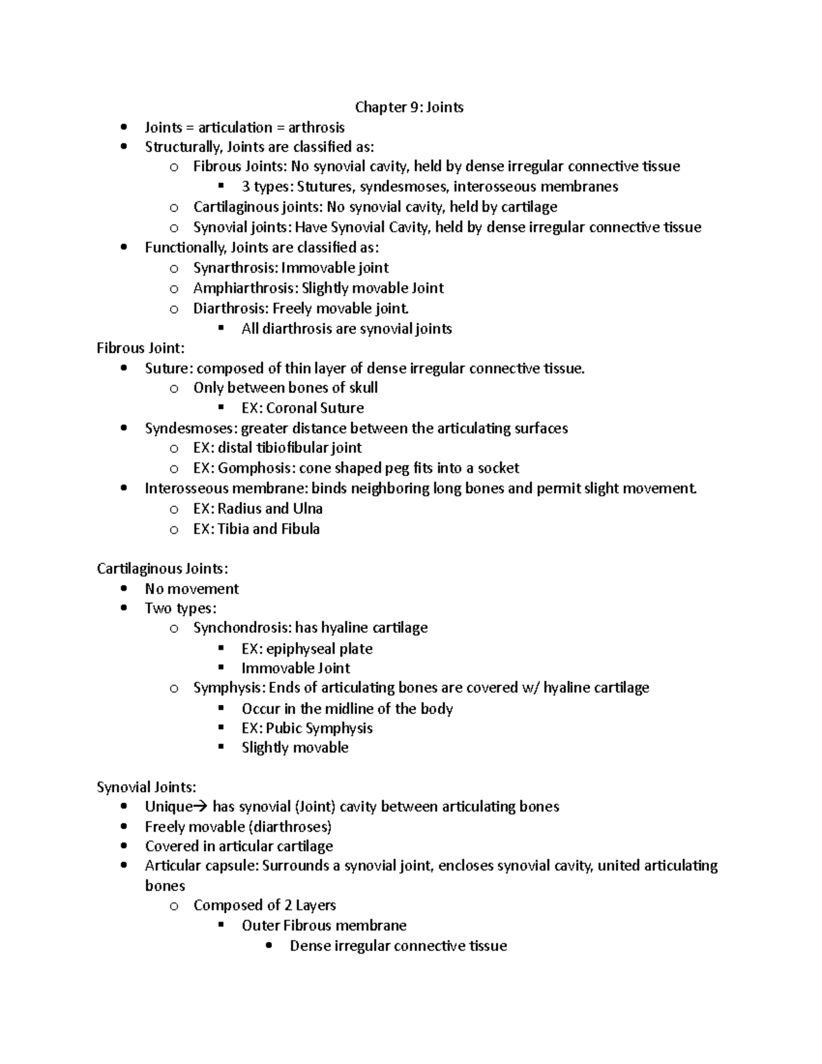 Chapter 9 - Chapter 9: Joints Joints = articulation = arthrosis ...