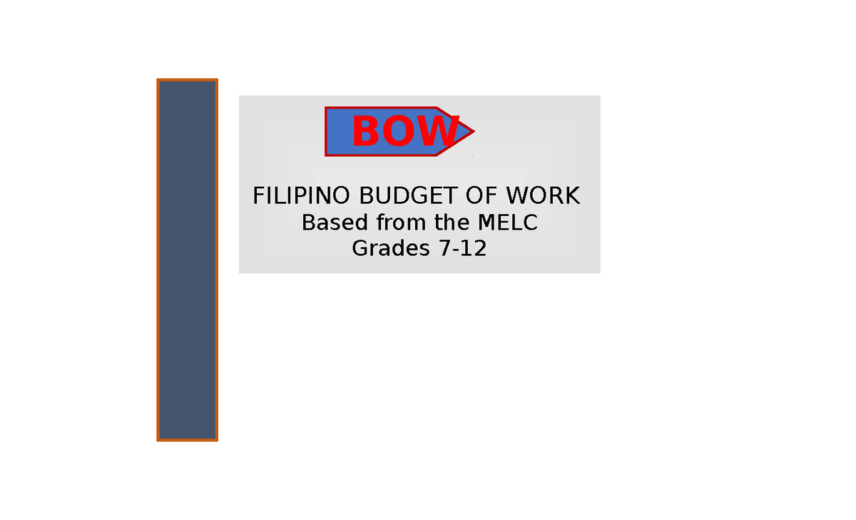 Budget Of Work In Filipino Secondary Gr Filipino Budget Of Work Based From The Melc Grades 7 1882