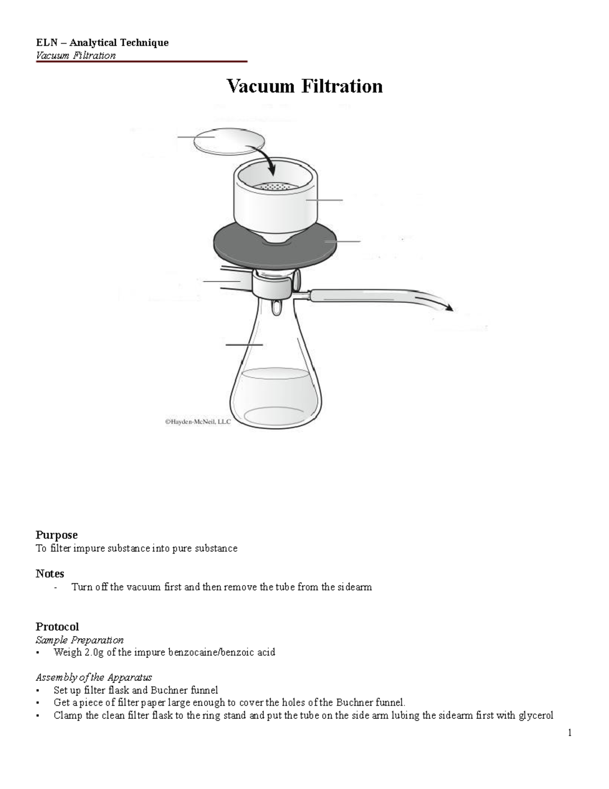 ELN Vacuum filtration ELN ELN Analytical Technique Vacuum