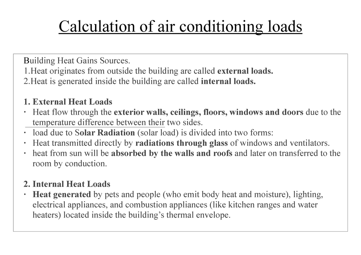 Calculation Of Air Conditioning Load Calculation Of Air Conditioning Loads Building Heat Gains 4929