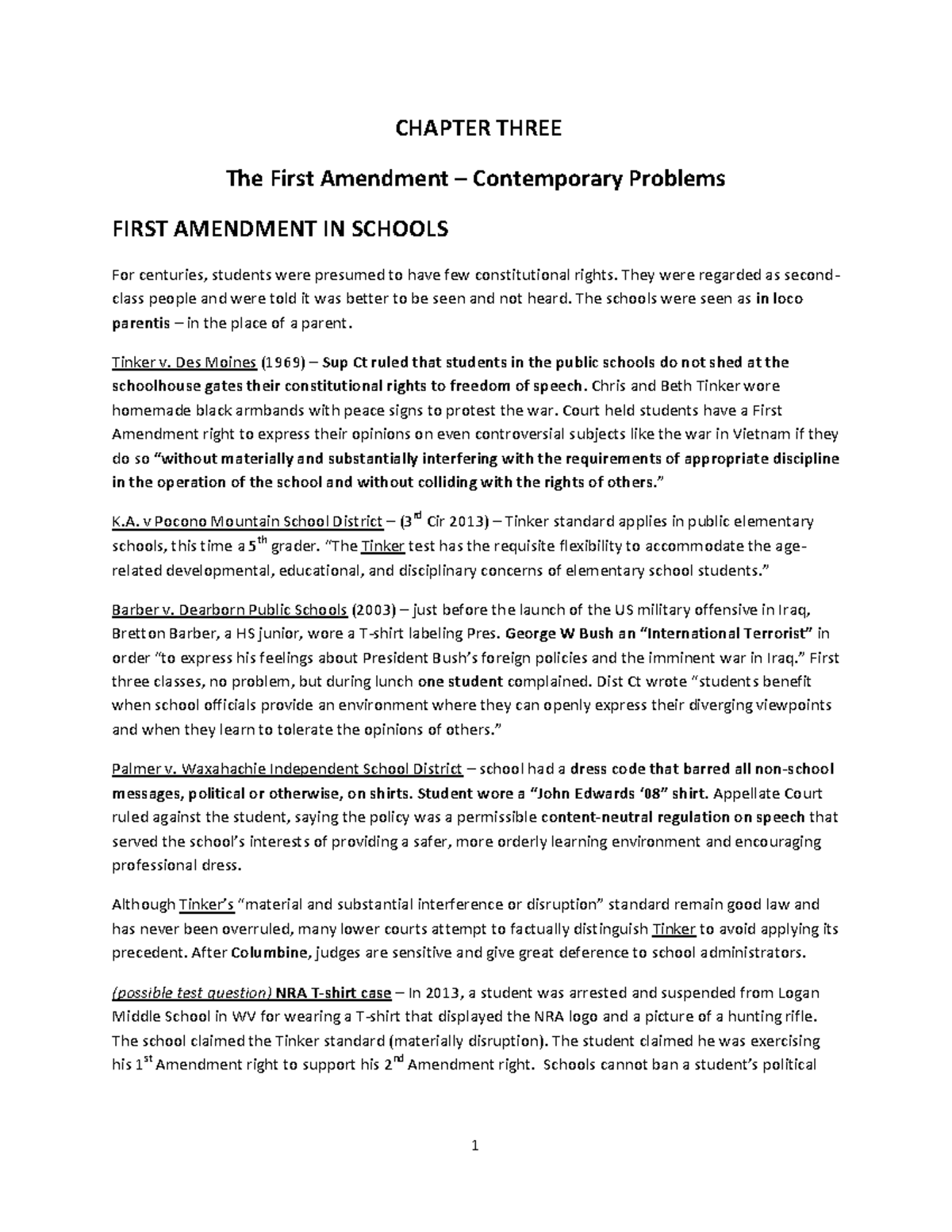 Chapter+ Three - Chapter 3 Notes - CHAPTER THREE The First Amendment ...