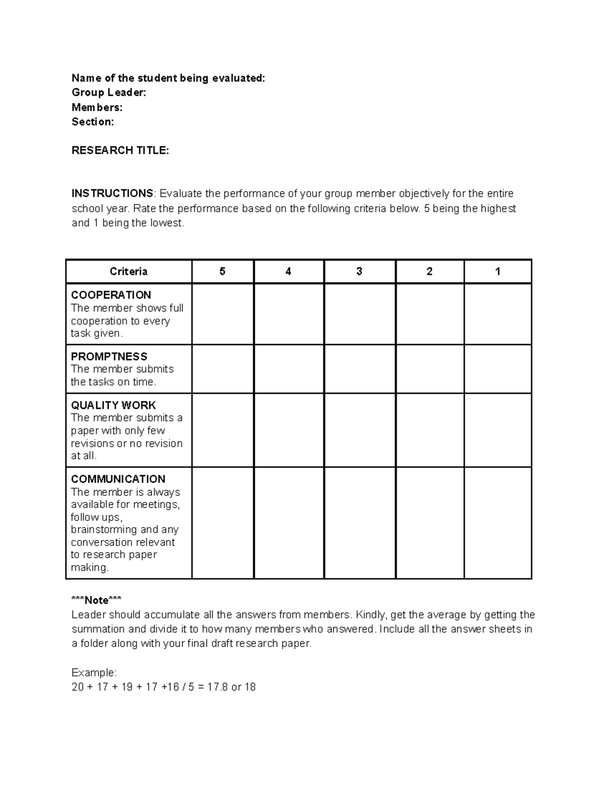 Matthew Crystofer Ylaya - Member Evaluation - Name of the student being ...