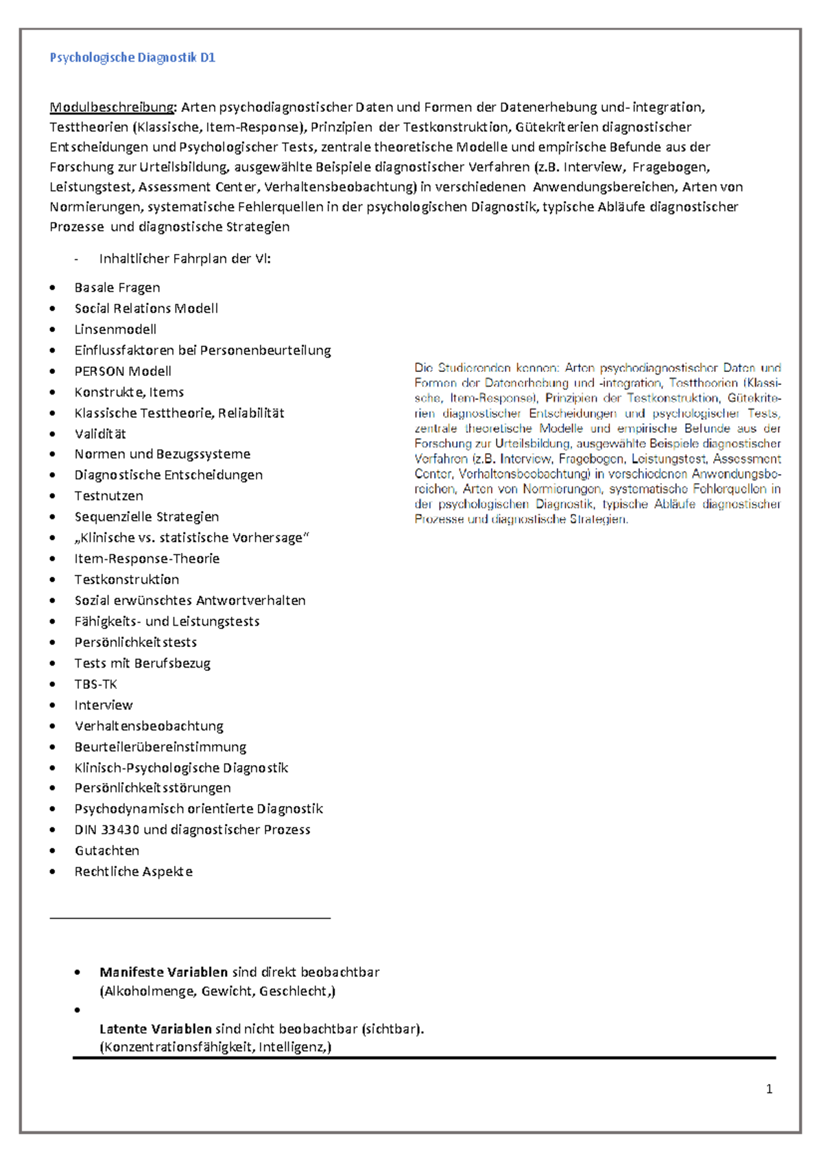 D1 - Zusammenfassung Psychologische Diagnostik: Grundlagen - Warning ...