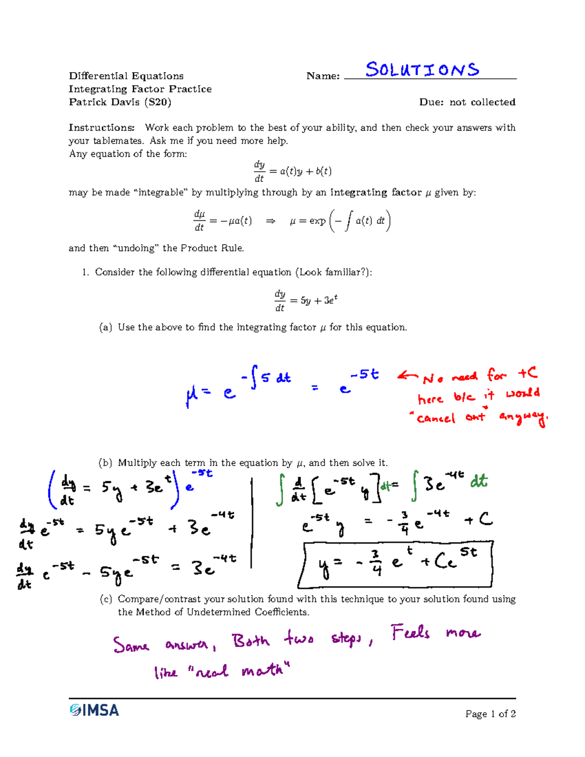 07-w2 Integrating Factor Practice Solutions - Differential Equations ...