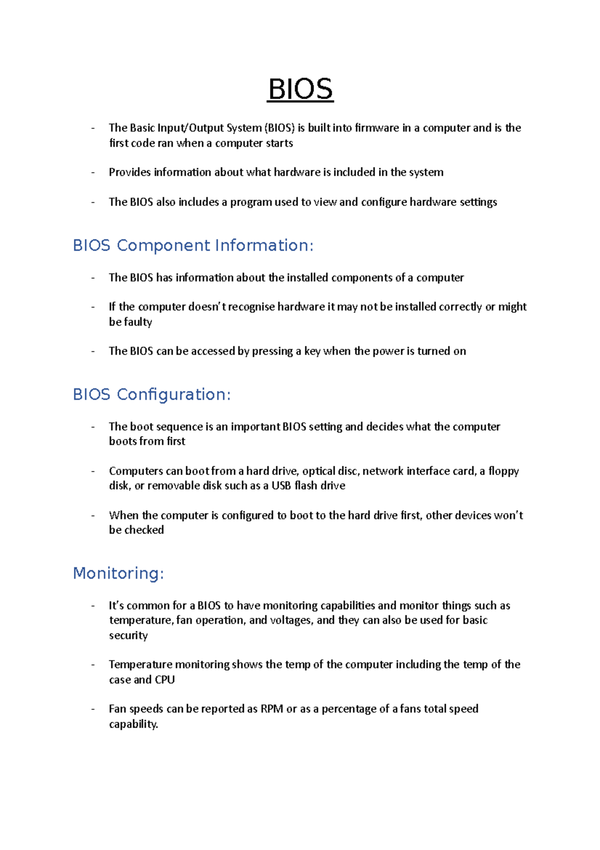 BIOS 2 - Notes on system BIOS - BIOS The Basic Input/Output System ...