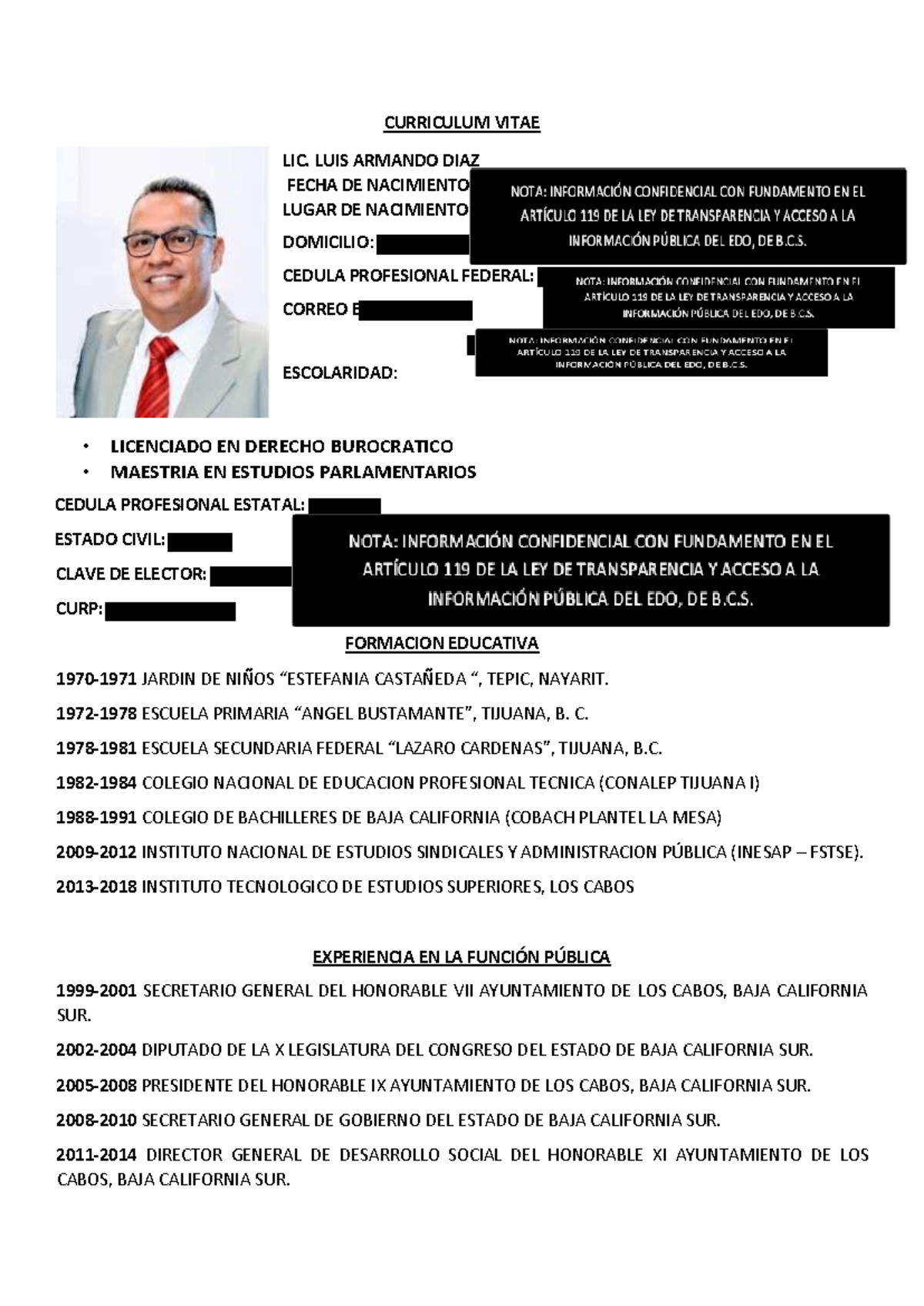 DIP LUIS Armando DIAZ Jdkzn CURRICULUM VITAE LIC. LUIS ARMANDO DIAZ