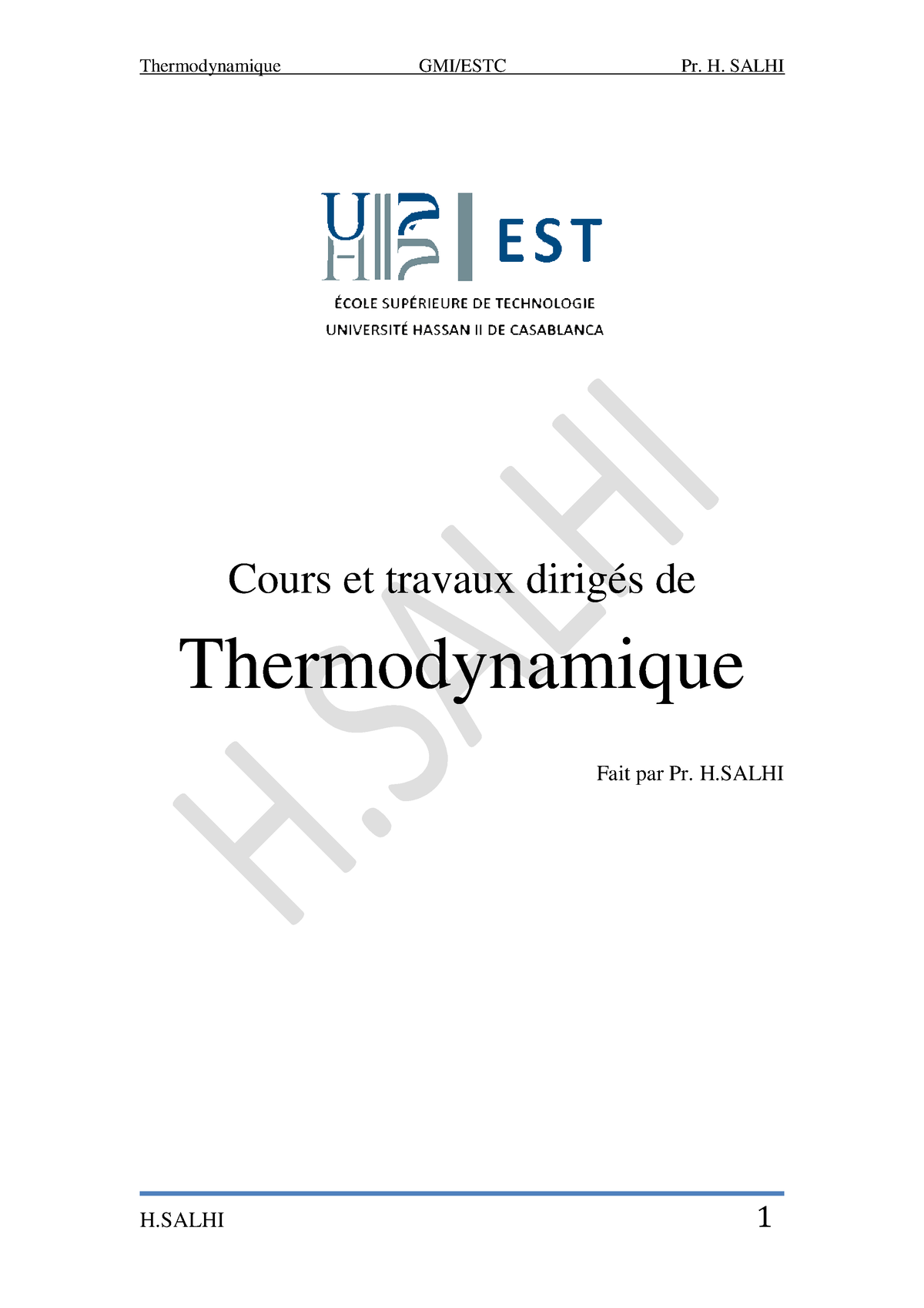 Cours De Thermodynamique 2020 - Cours Et Travaux Dirigés De ...