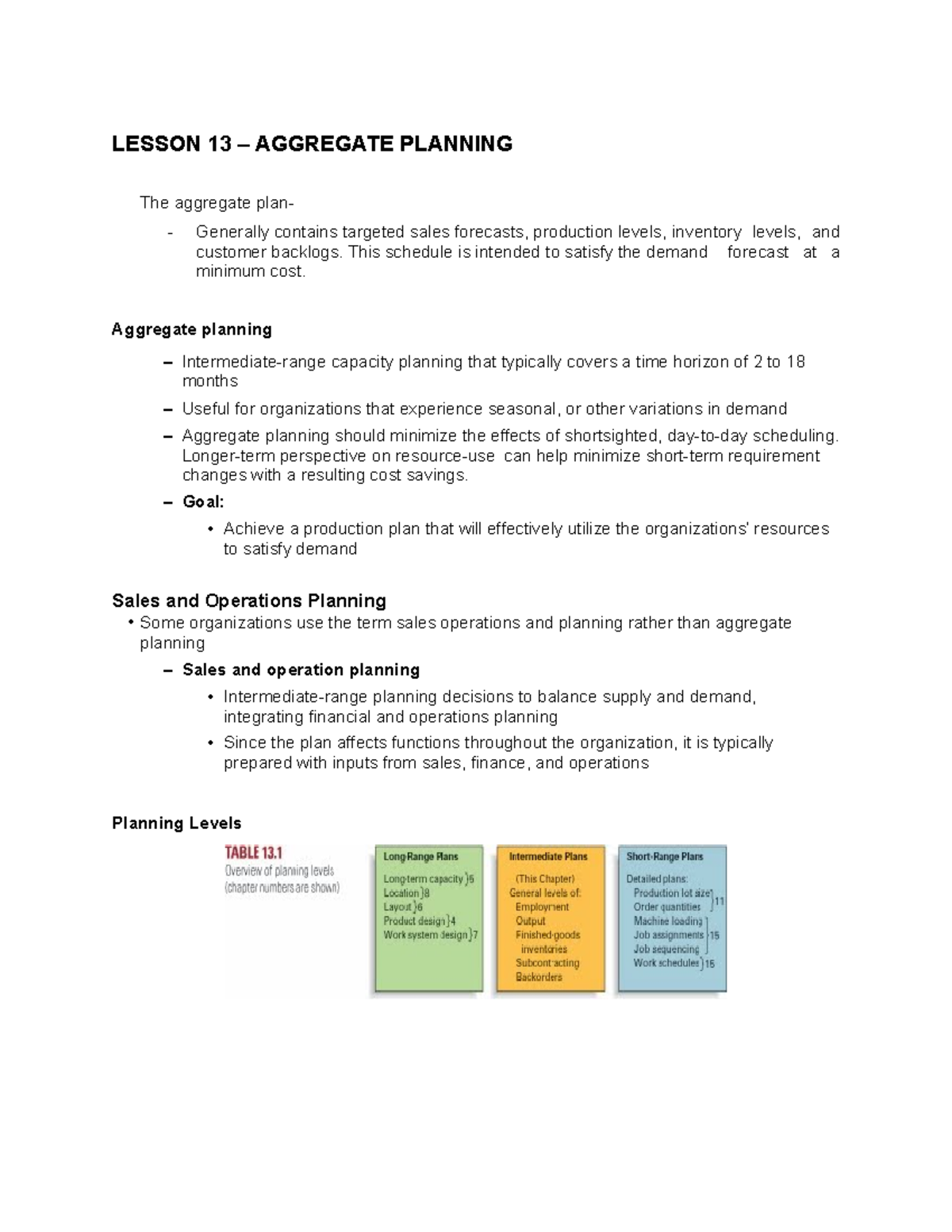 Lesson 13 Aggreagate Planning.OM - LESSON 13 – AGGREGATE PLANNING The ...