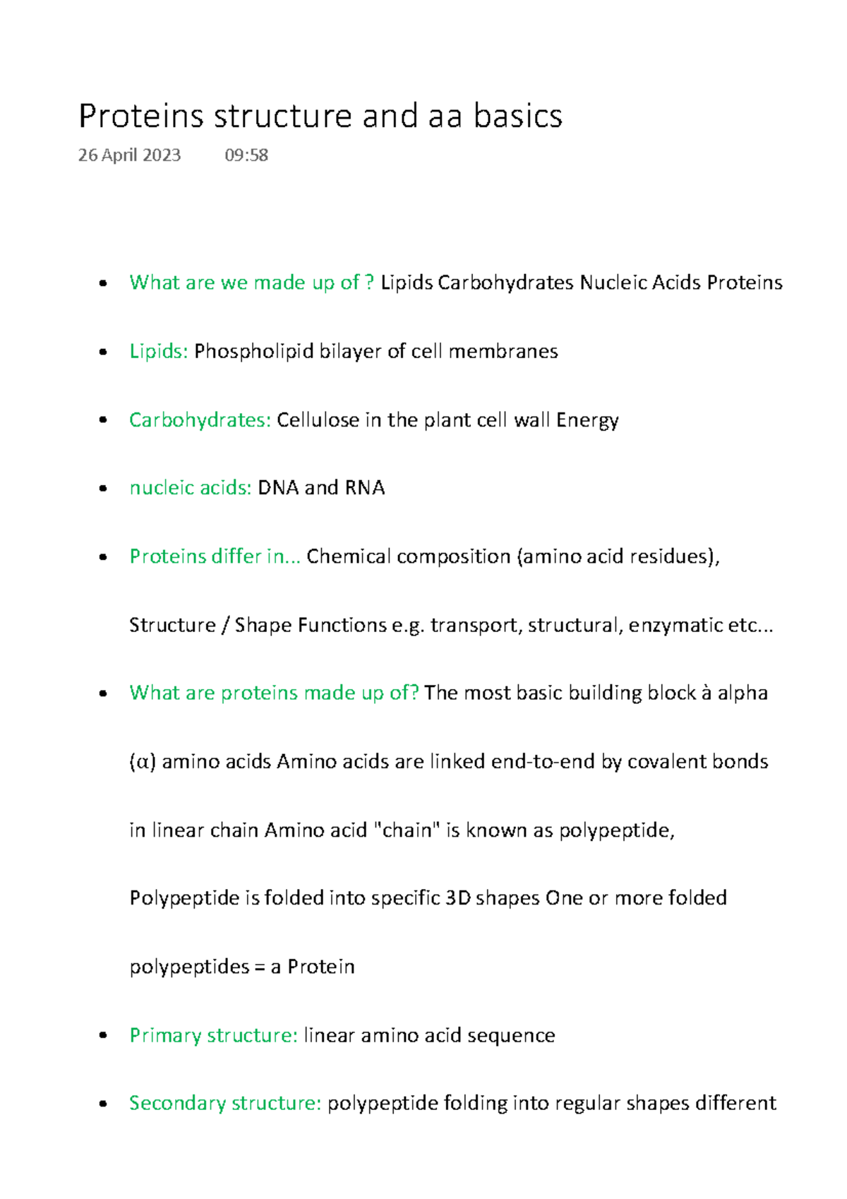Proteins structure and aa basics What are we made up of? Lipids