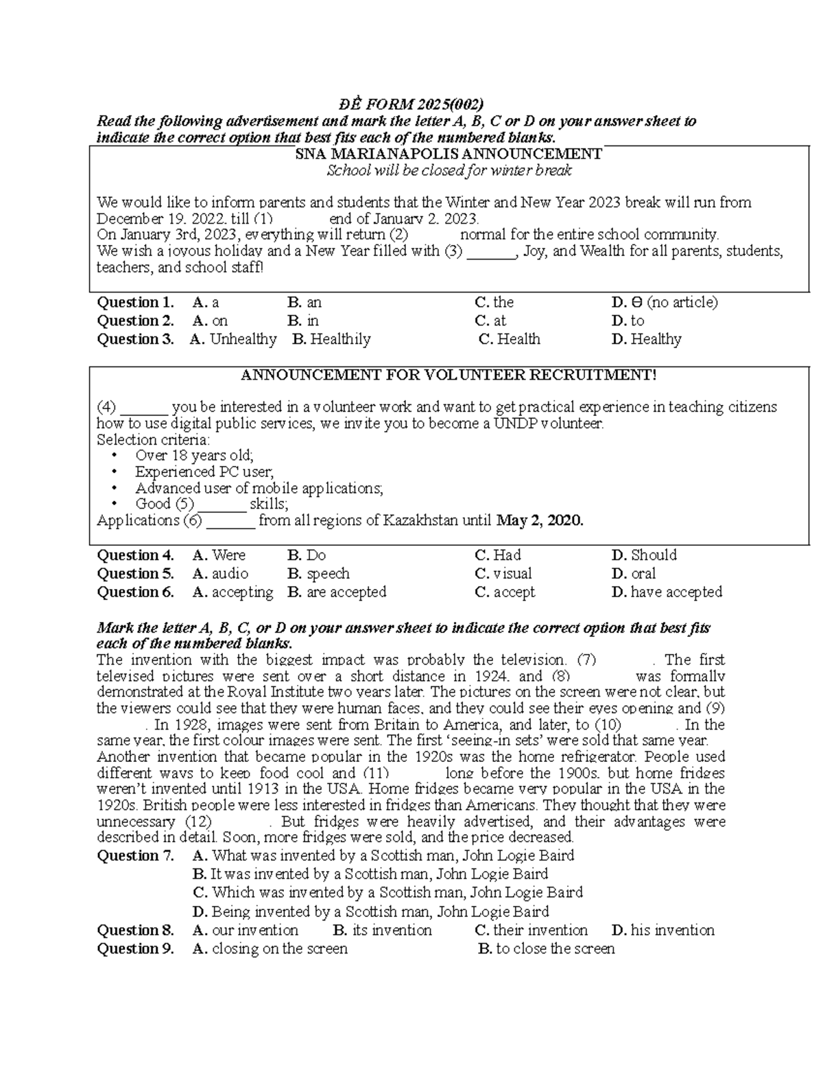 G44 Ma de 002 form 2025 - Anh Ninh - ĐỀ FORM 2025(002) Read the ...