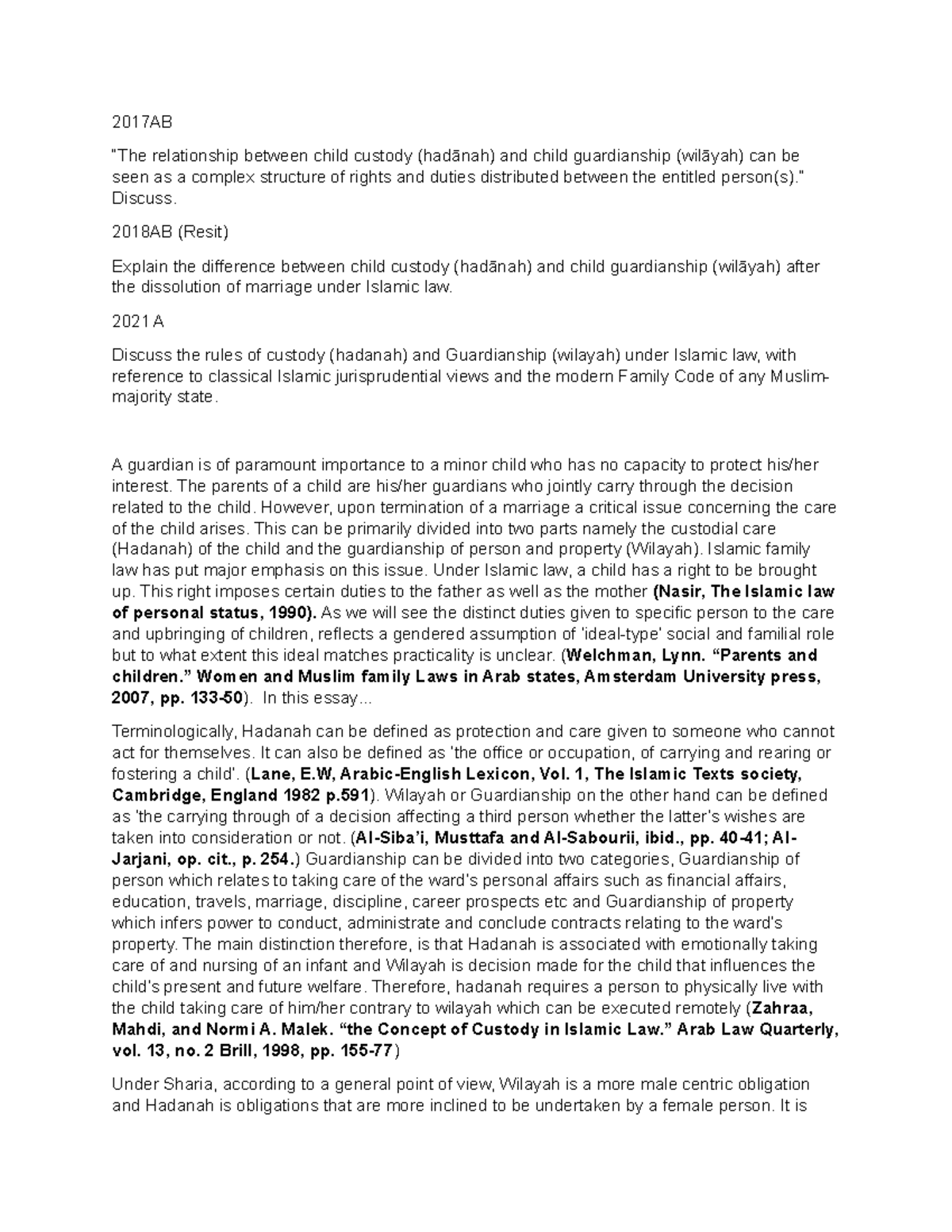 Guardianship essay - I got a 76 in Islamic using these materials ...