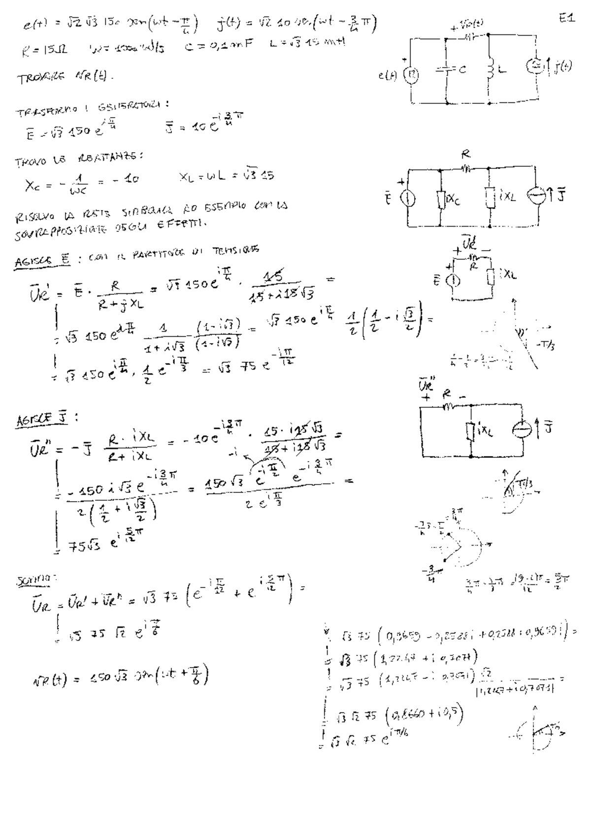 Esercizi, Regime Sinusoidale - Elettrotecnica - A.a. 2011/2012 - Studocu