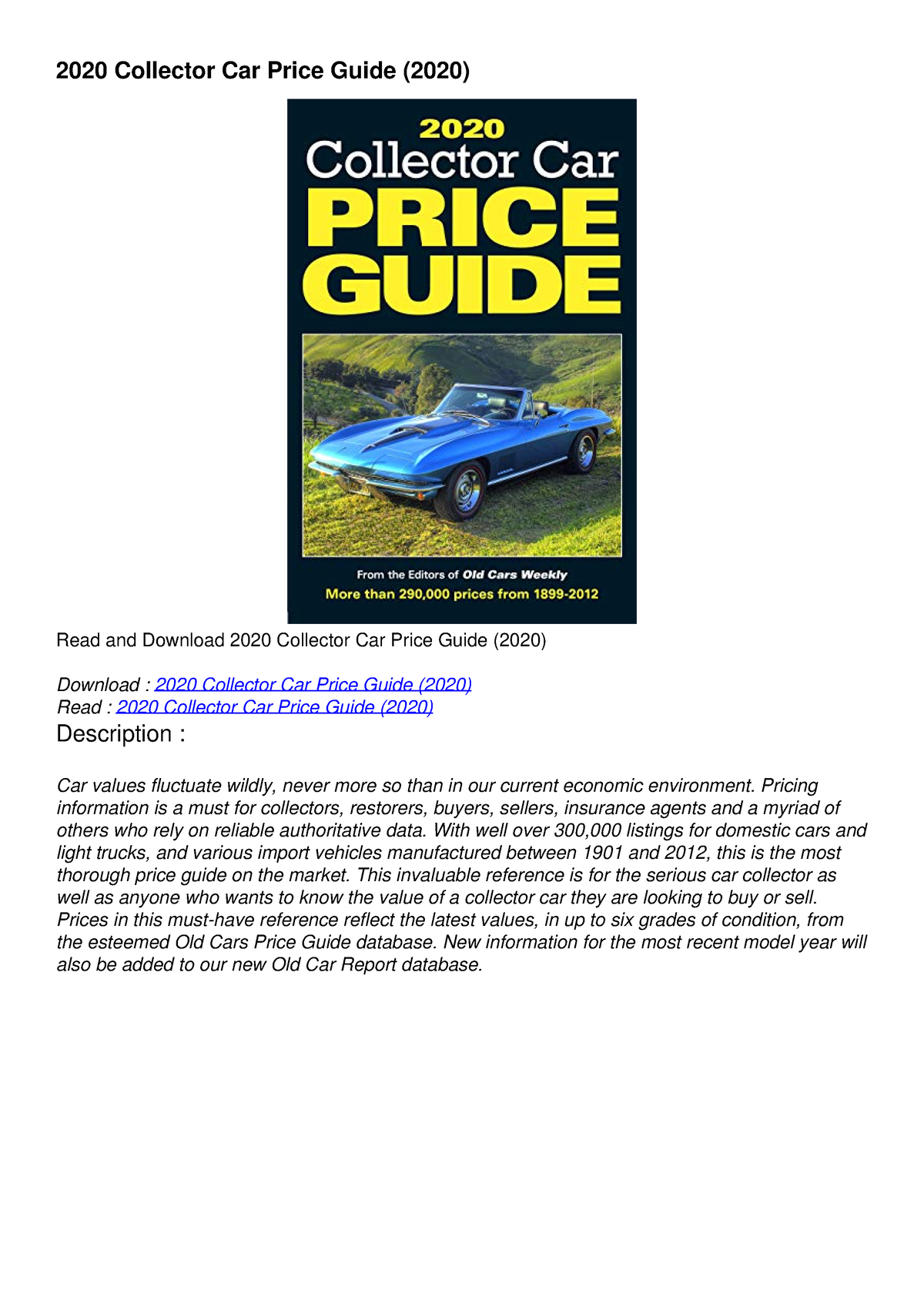 PDF/READ 2020 Collector Car Price Guide (2020) free 2020 Collector