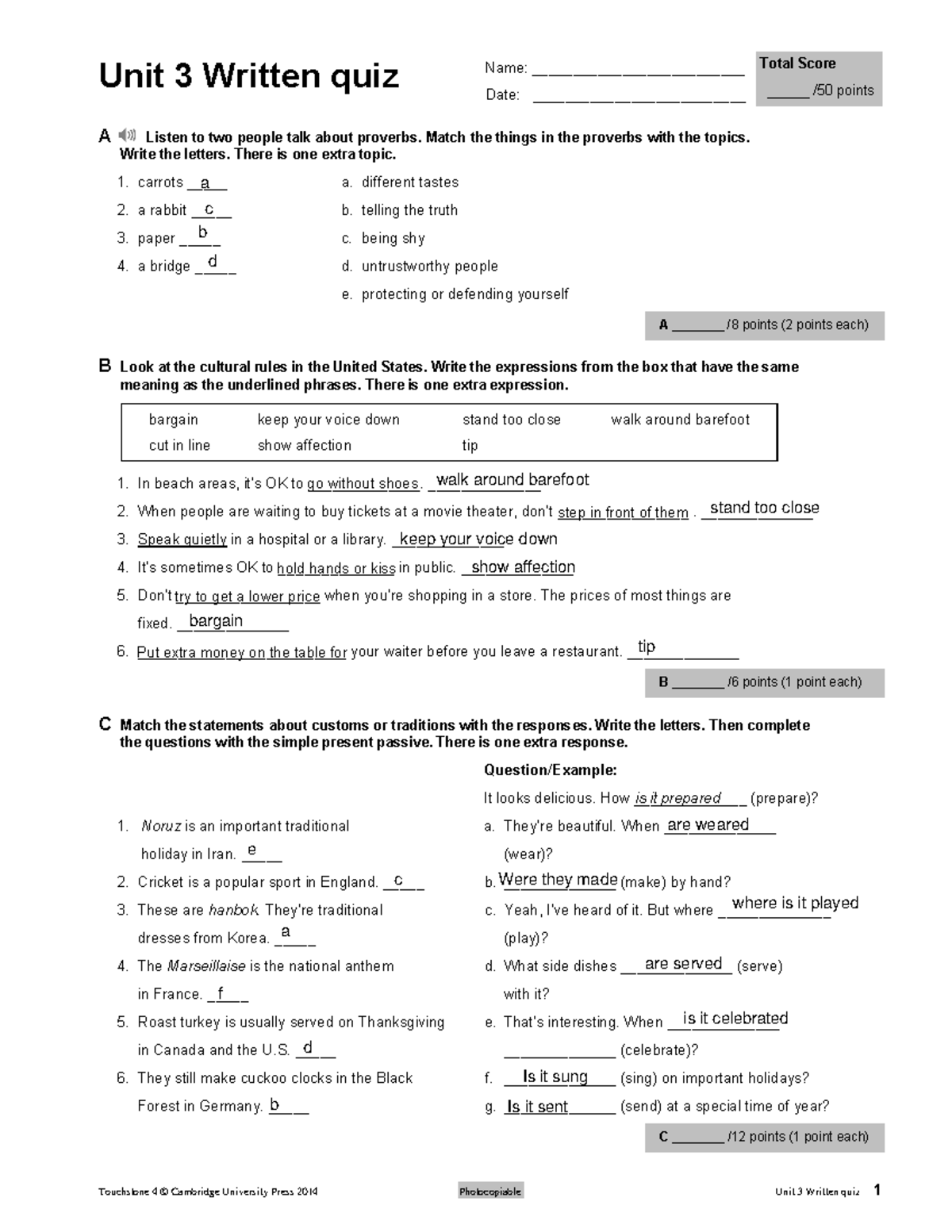 TS U3 WQ - bbnbn bbnnn - Touchstone 4 © Cambridge University Press 2014 ...