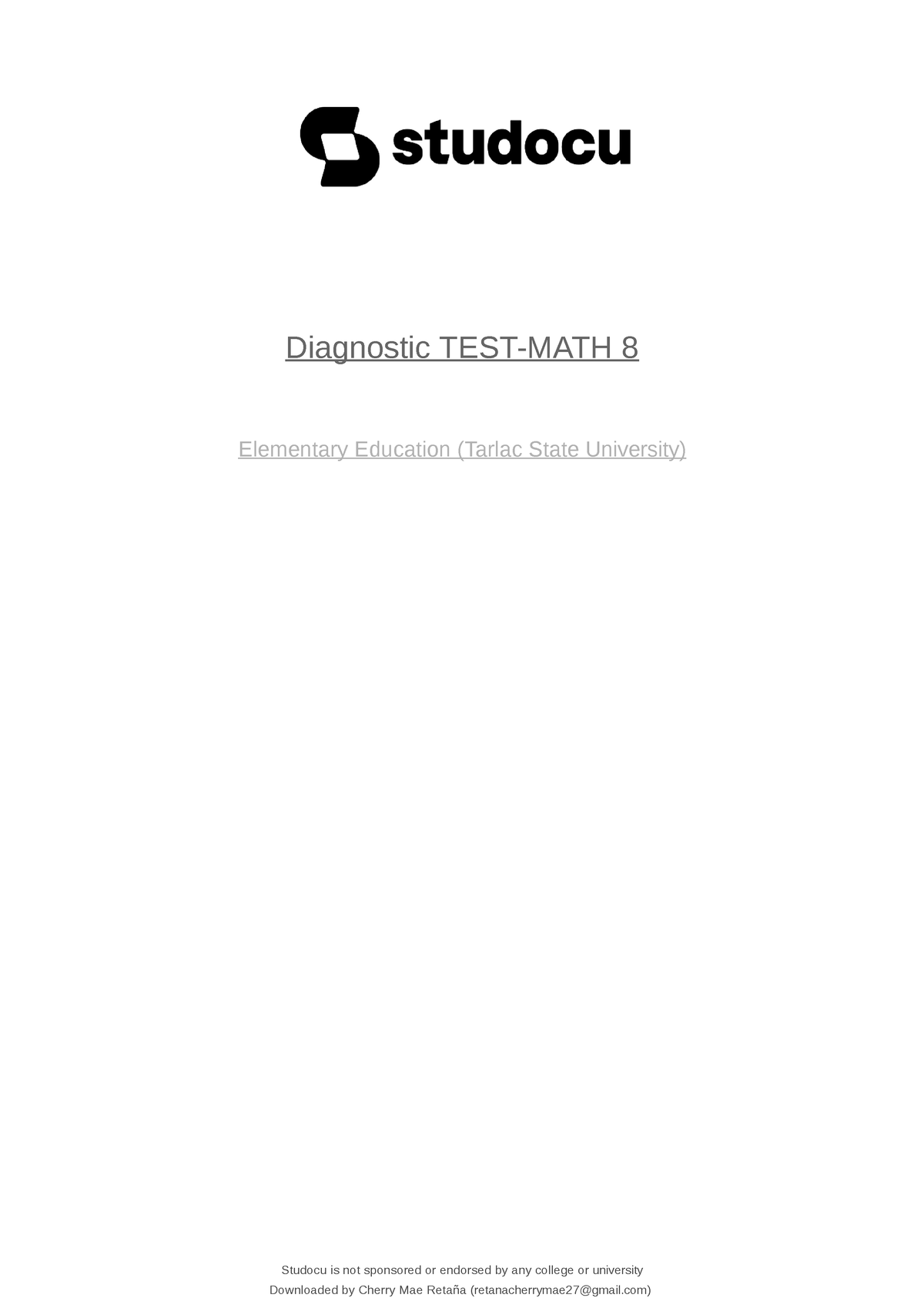 Diagnostic Test Math 8 - Diagnostic TEST-MATH 8 Elementary Education ...