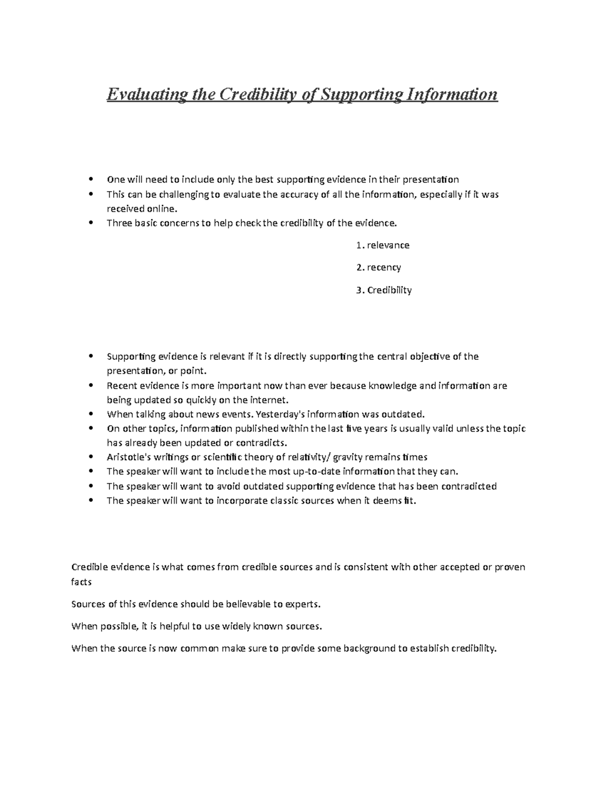 Evaluating the Credibility of Supporting Information - Three basic ...