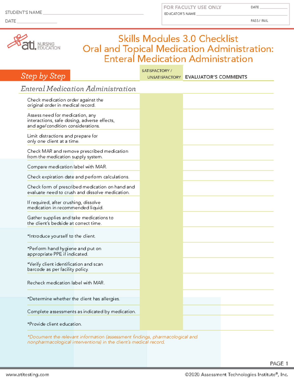 Skills Checklist Oral Topical Enteral - ####### EDUCATOR ...