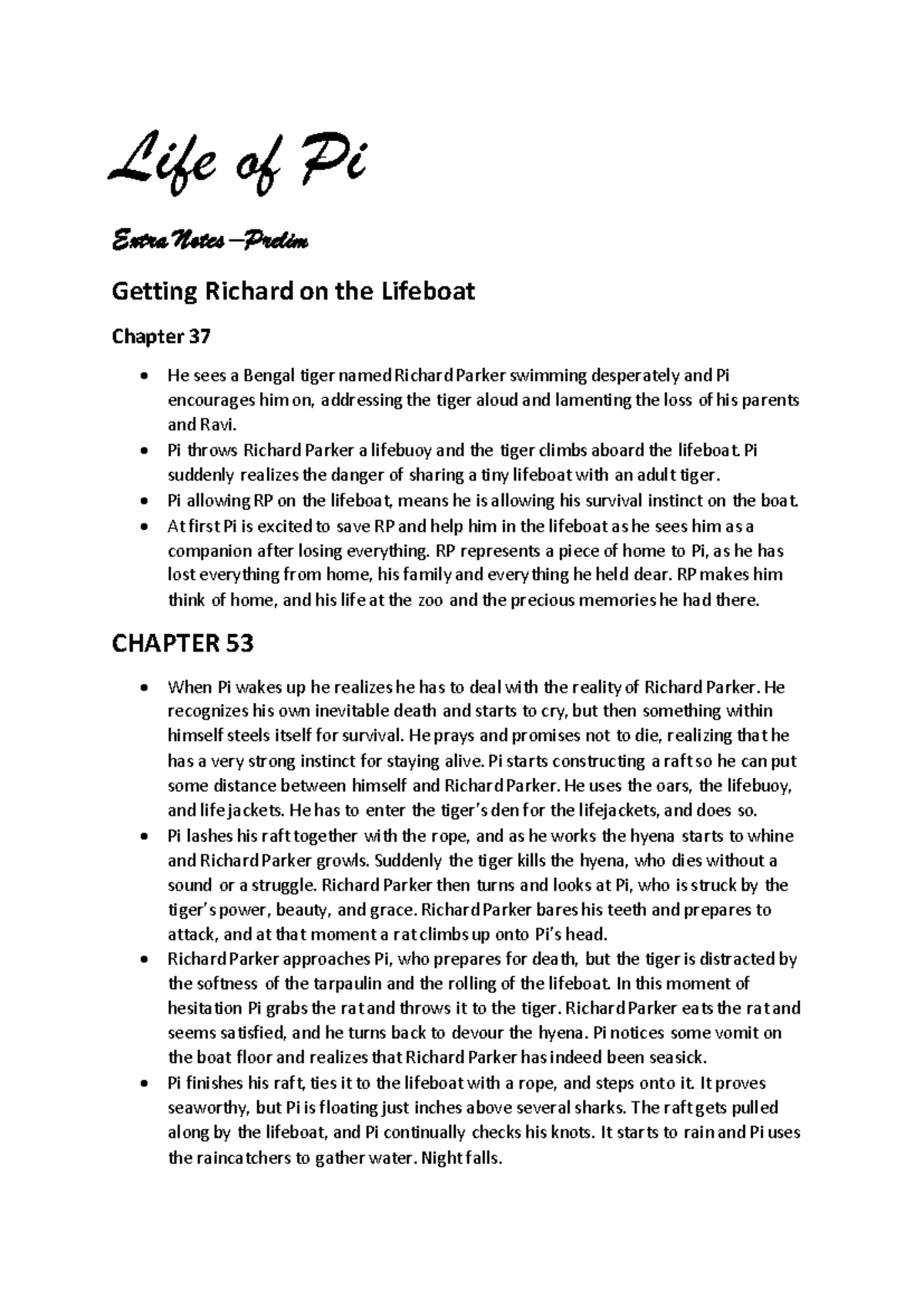 Life of Pi notes - Life of Pi Extra Notes – Prelim Getting Richard on ...