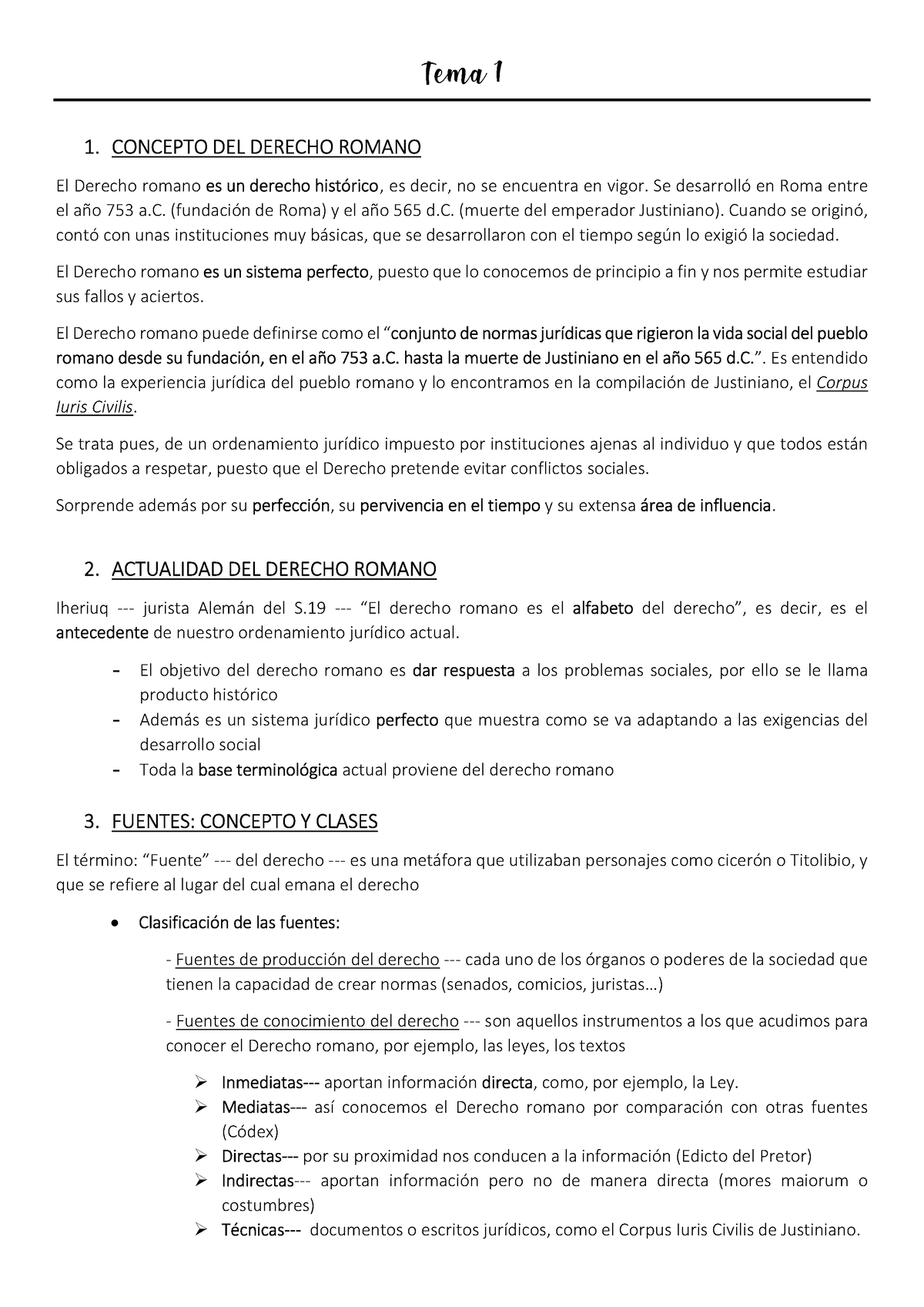 TEMA 1 Romano - Tema 1 1. CONCEPTO DEL DERECHO ROMANO El Derecho Romano ...