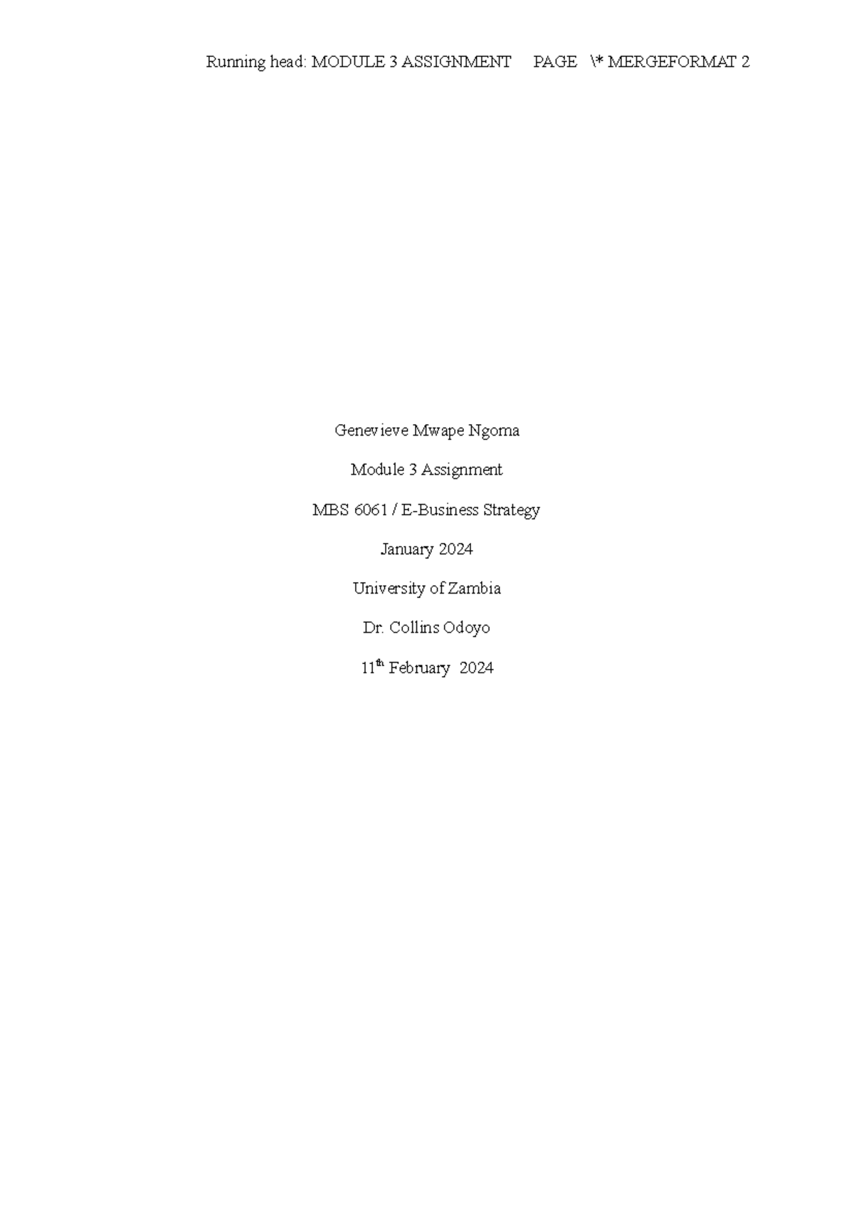 MBS 6061 Module 3 Assignment - Running head: MODULE 3 ASSIGNMENT PAGE ...