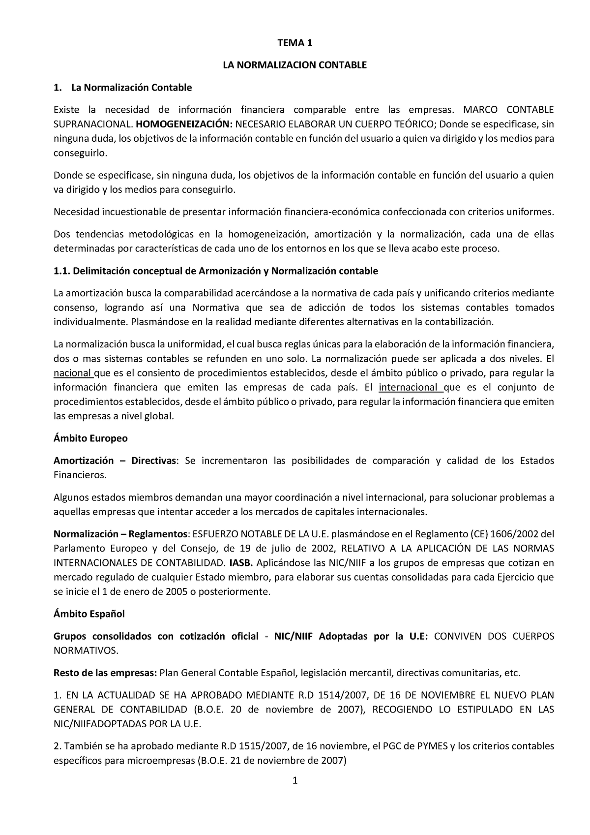 Tema 1 Conta Finan Tema 1 La Normalizacion Contable 1 La Normalización Contable Existe La 