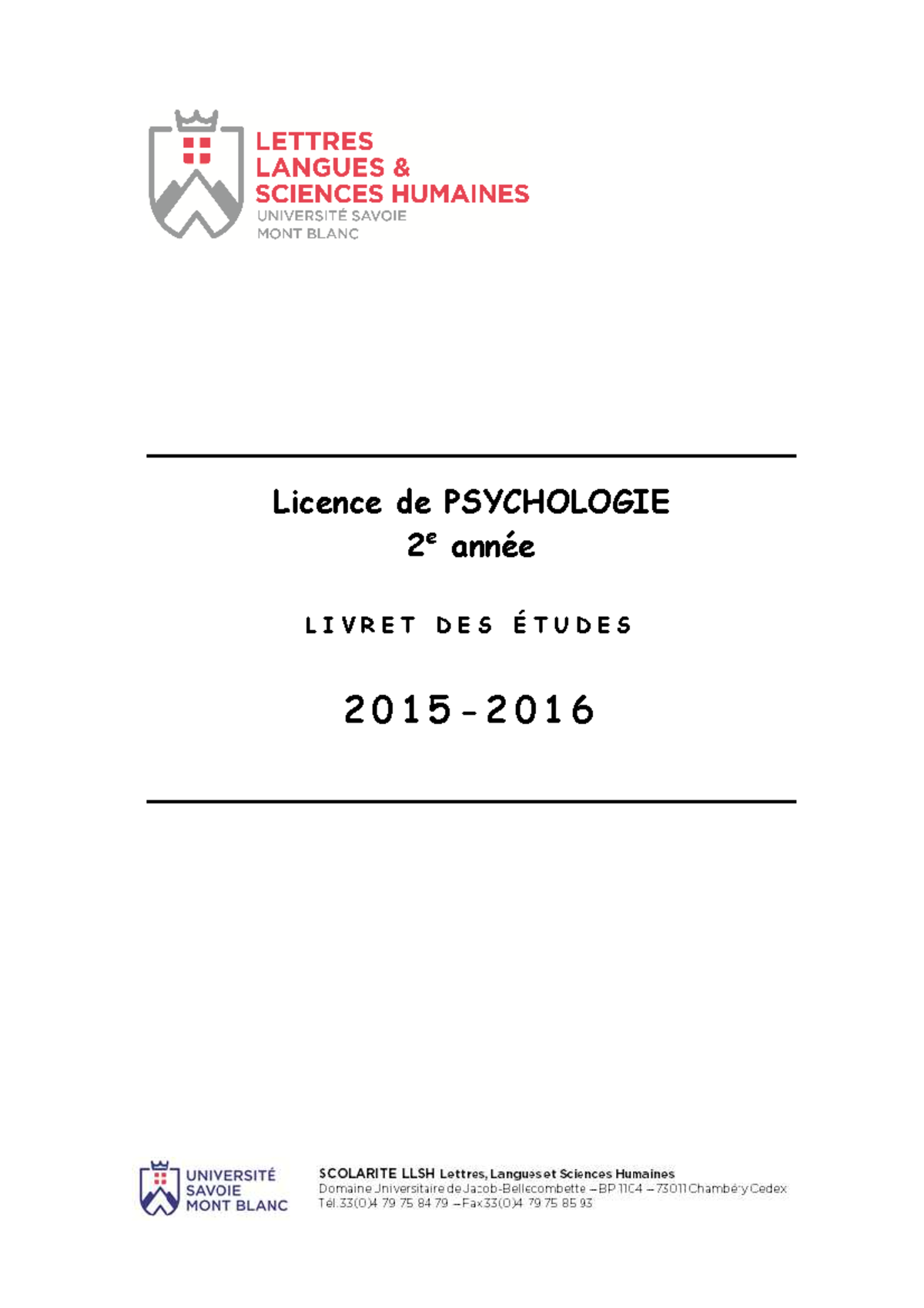 L2 2015-2016 - Psychologie - Licence de PSYCHOLOGIE 2 e année LIVRET ...