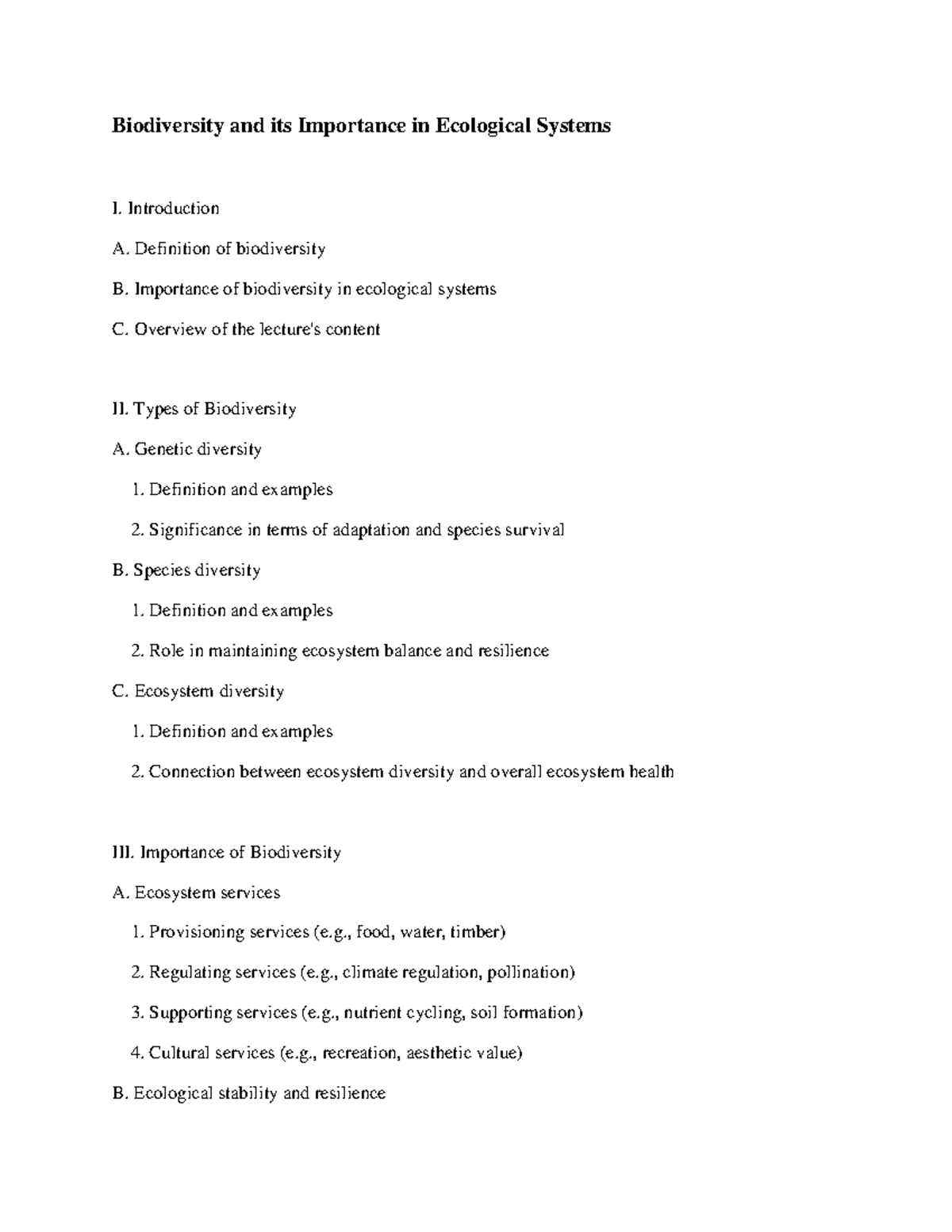 Biodiversity and its Importance in Ecological Systems - Introduction A ...
