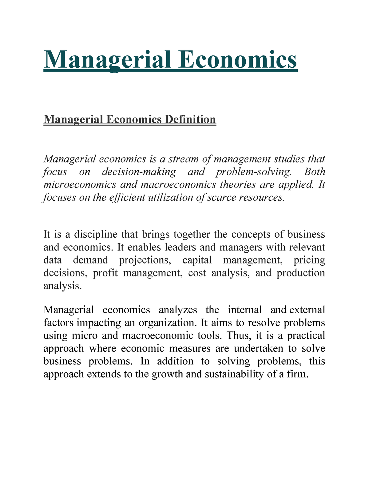 article review related to managerial economics
