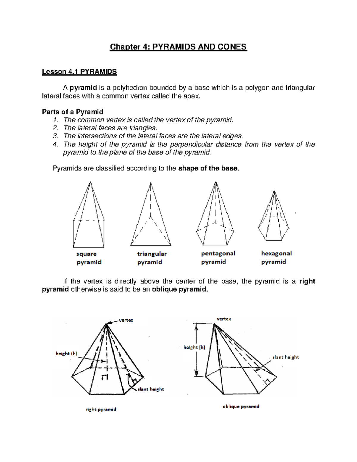 Chapter 4 pyramids and cones Chapter 4 PYRAMIDS AND CONES Lesson 4