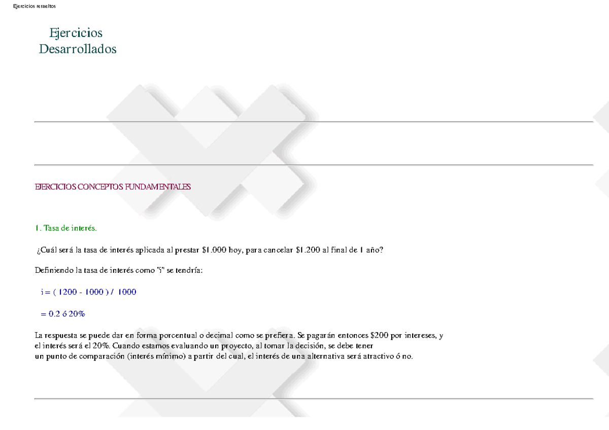 Ejercicios resueltos matematica financiera - Ejercicios Desarrollados