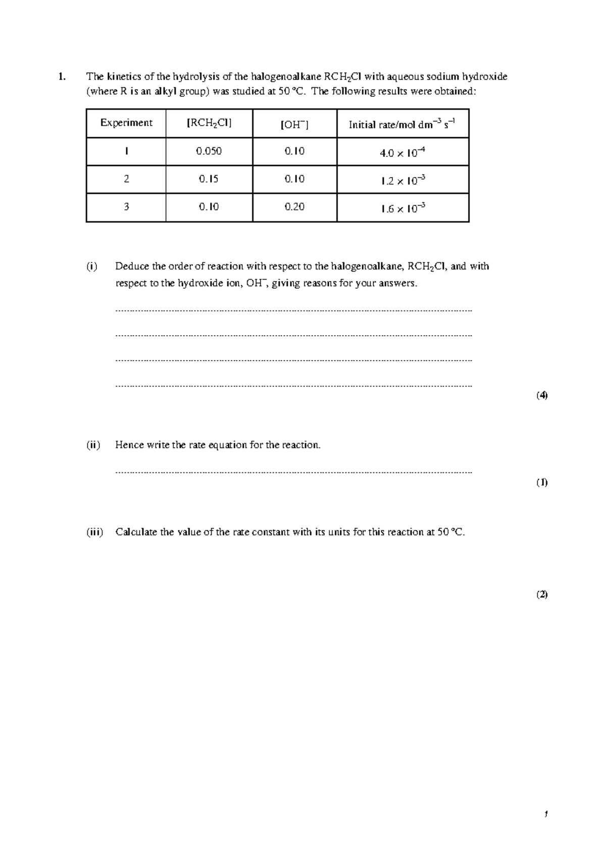 Rates Of Reaction Questions - The Kinetics Of The Hydrolysis Of The 