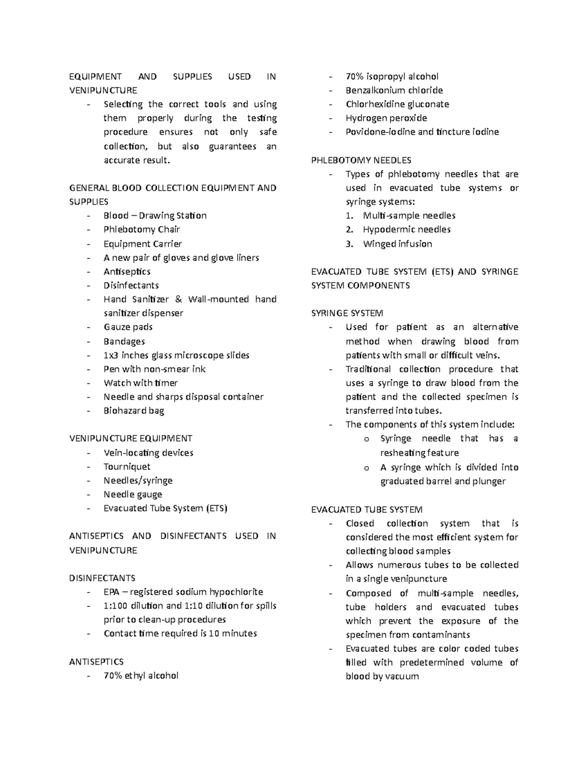 Equipment AND Supplies USED IN Venipuncture - EQUIPMENT AND SUPPLIES ...