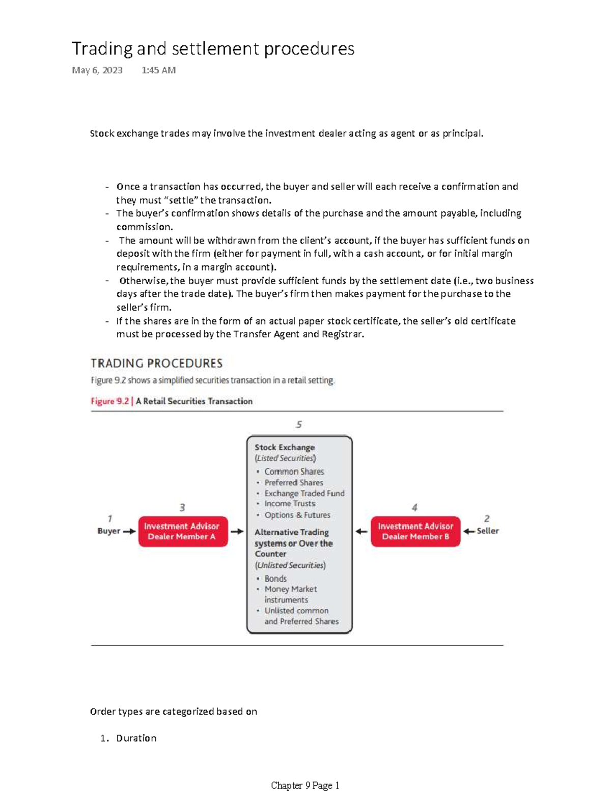CSC XHAP 9 - CSC LEVEL 1 CHAP 9 NOTES - Stock exchange trades may ...