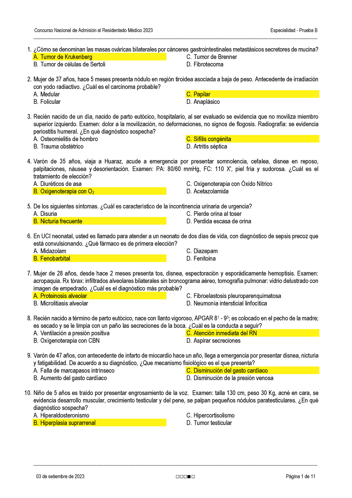 Prueba B - EXAMEN RESIDENTADO 2023 - - Studocu