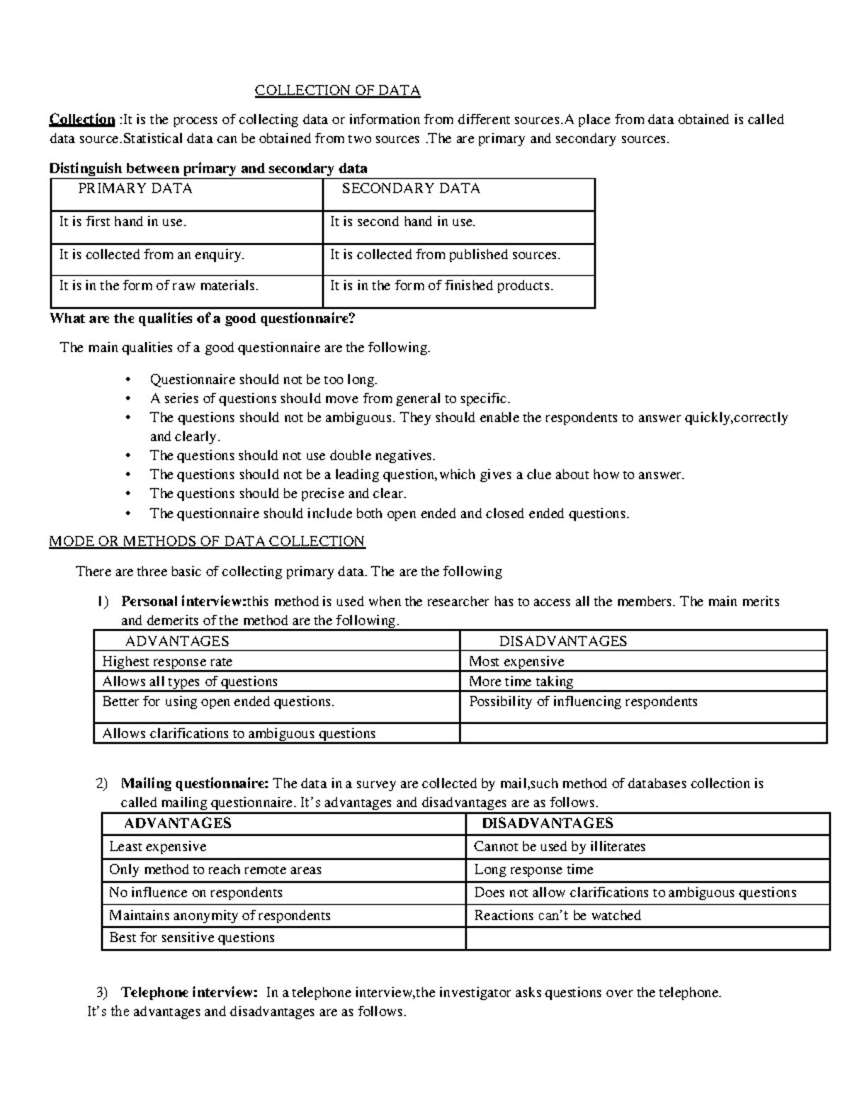 Collection Of Data - CHAPTER 2 COLLECTION OF DATA Collection :It Is The ...