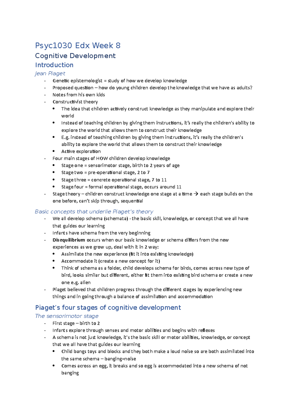 PSYC1030 Edx Wk 8 - Lecture notes 8 - Psyc1030 Edx Week 8 Cognitive ...