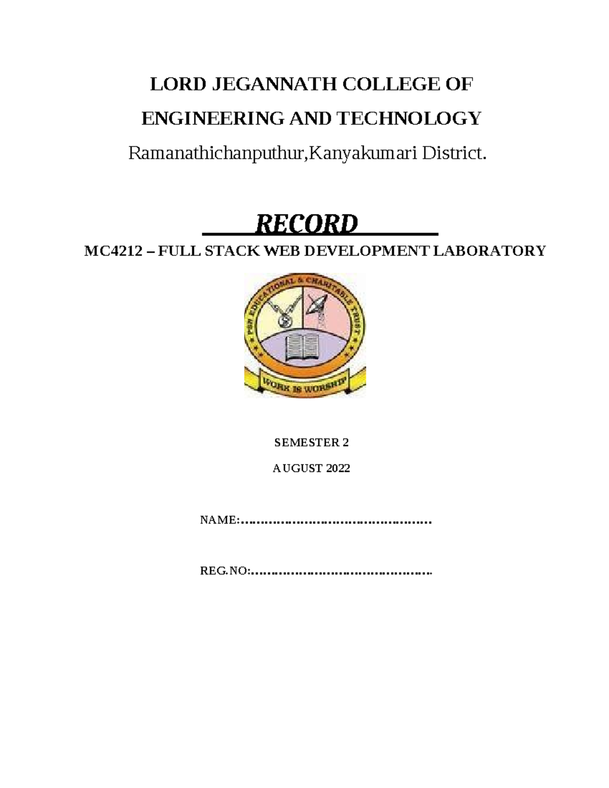 Python Front PAGE - LORD JEGANNATH COLLEGE OF ENGINEERING AND ...