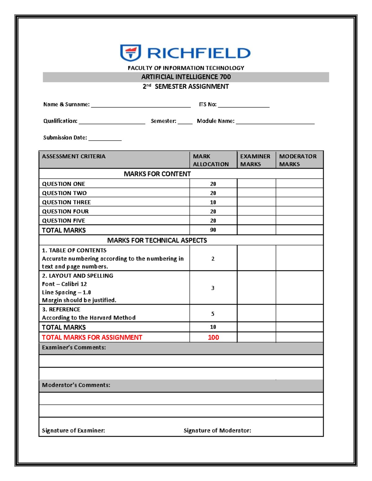 AI 700 Assignments - Artificial Intelligence module semester 2 ...