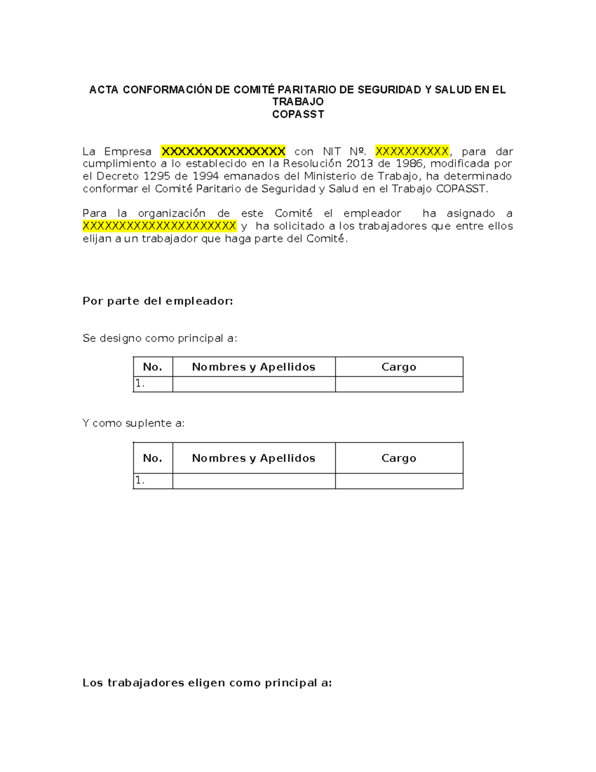 ACTA Conformación DEL Copasst - ACTA CONFORMACIÓN DE COMITÉ PARITARIO ...