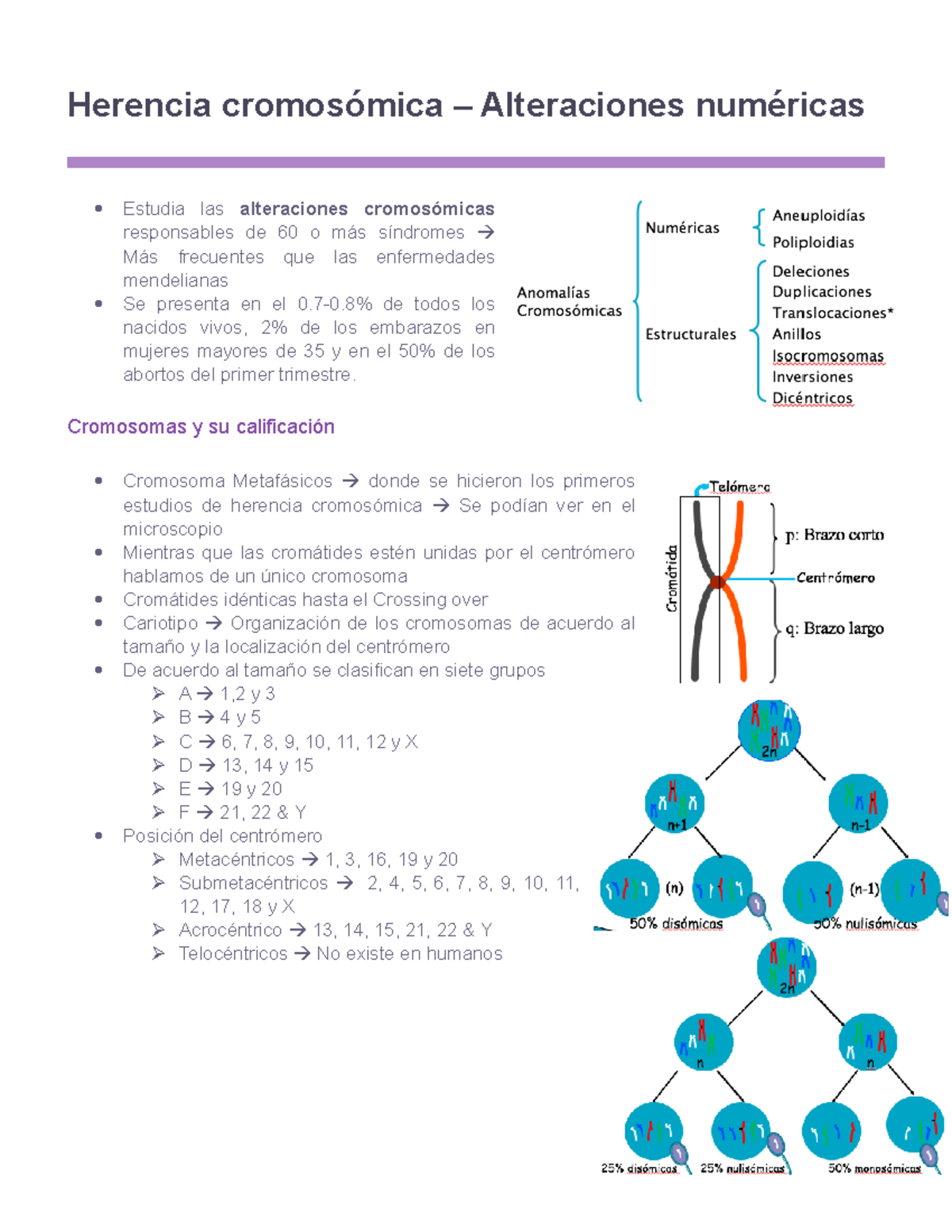 Herencia Cromosómica – Alteraciones Numéricas - Herencia Alteraciones ...