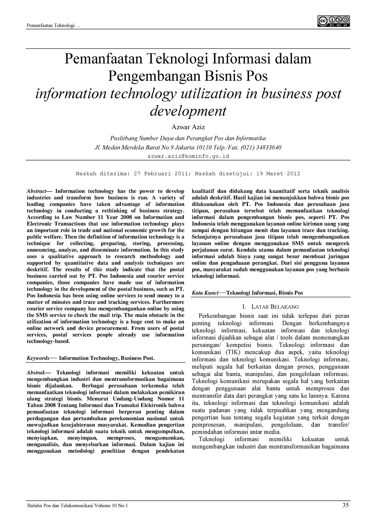 43. Pemanfaatan Teknologi Informasi Dalam Pengembangan Bisnis Pos ...