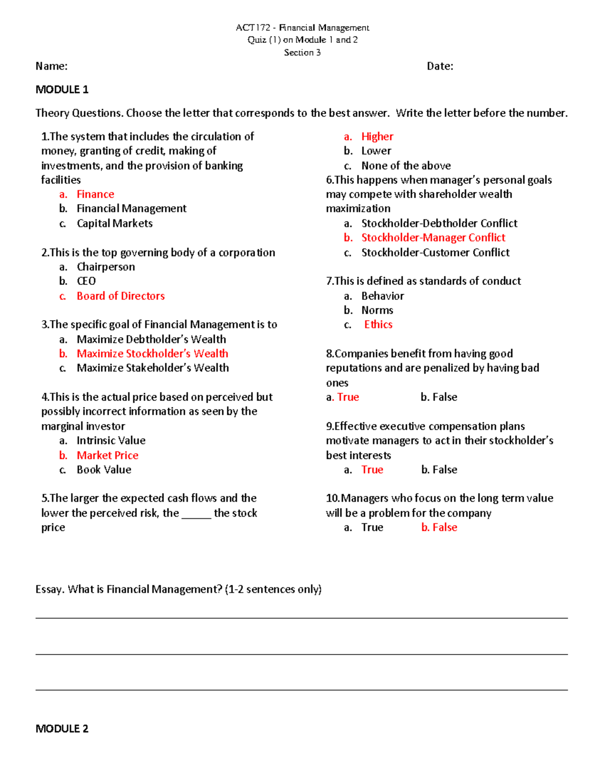 Module 1&2 Quiz with Answers and Solutions - Quiz (1) on Module 1 and 2 ...