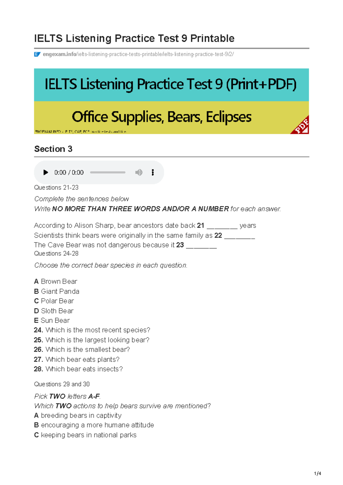 It is prepared for IELTS - IELTS Listening Practice Test 9 Printable ...