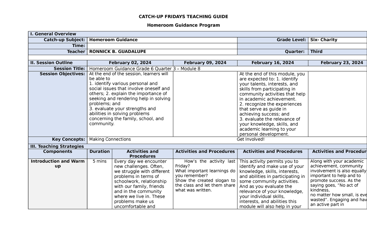 DLL6 CatchUP Fridays Homeroom Guidance Program I. General